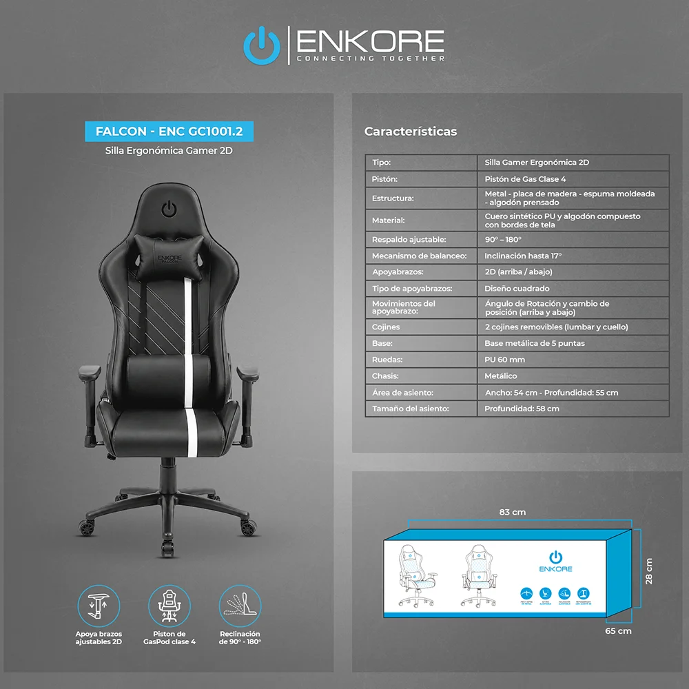 Silla Gamer Ergonómica Enkore Falcon Blue Silla Gamer 2D ENC GC1001.2