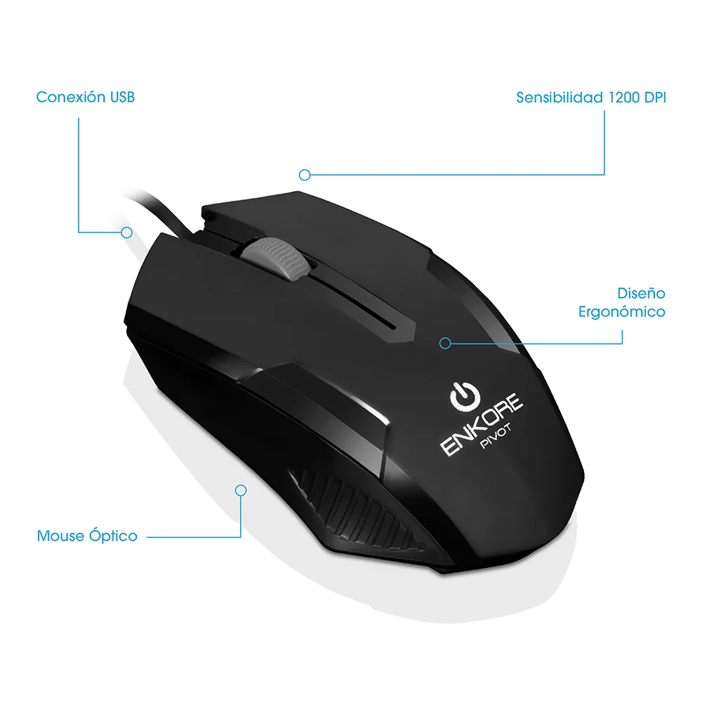 Mouse Óptico USB Enkore Pivot Blister EKM105 con Conexión USB