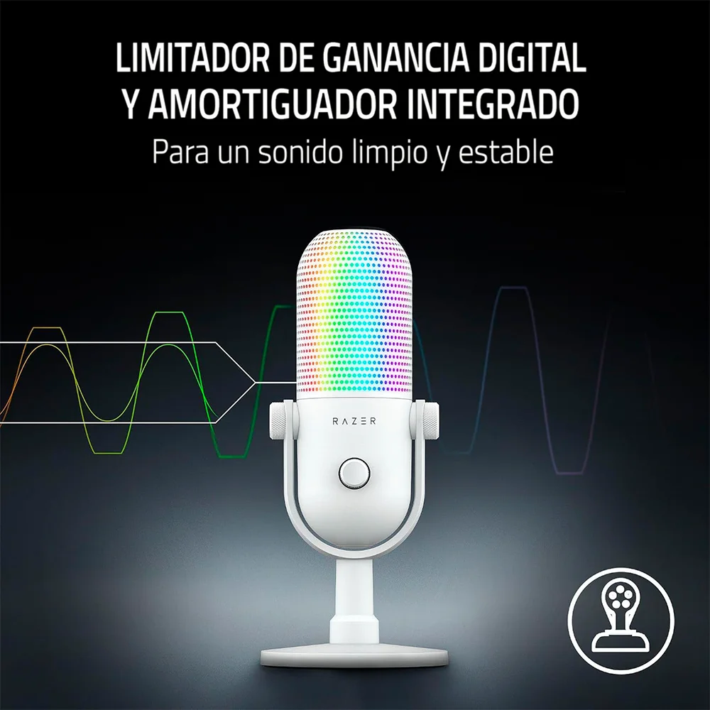 Micrófono USB Razer Seiren V3 Chroma White, condensador supercardioide RGB | RZ19-05060200-R3U1