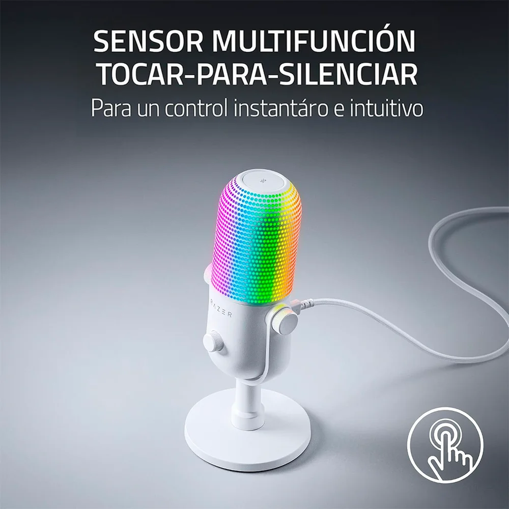 Micrófono USB Razer Seiren V3 Chroma White, condensador supercardioide RGB | RZ19-05060200-R3U1