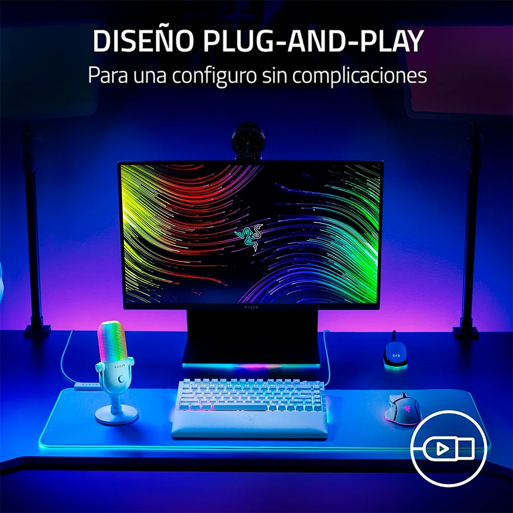 Micrófono USB Razer Seiren V3 Chroma White, condensador supercardioide RGB | RZ19-05060200-R3U1