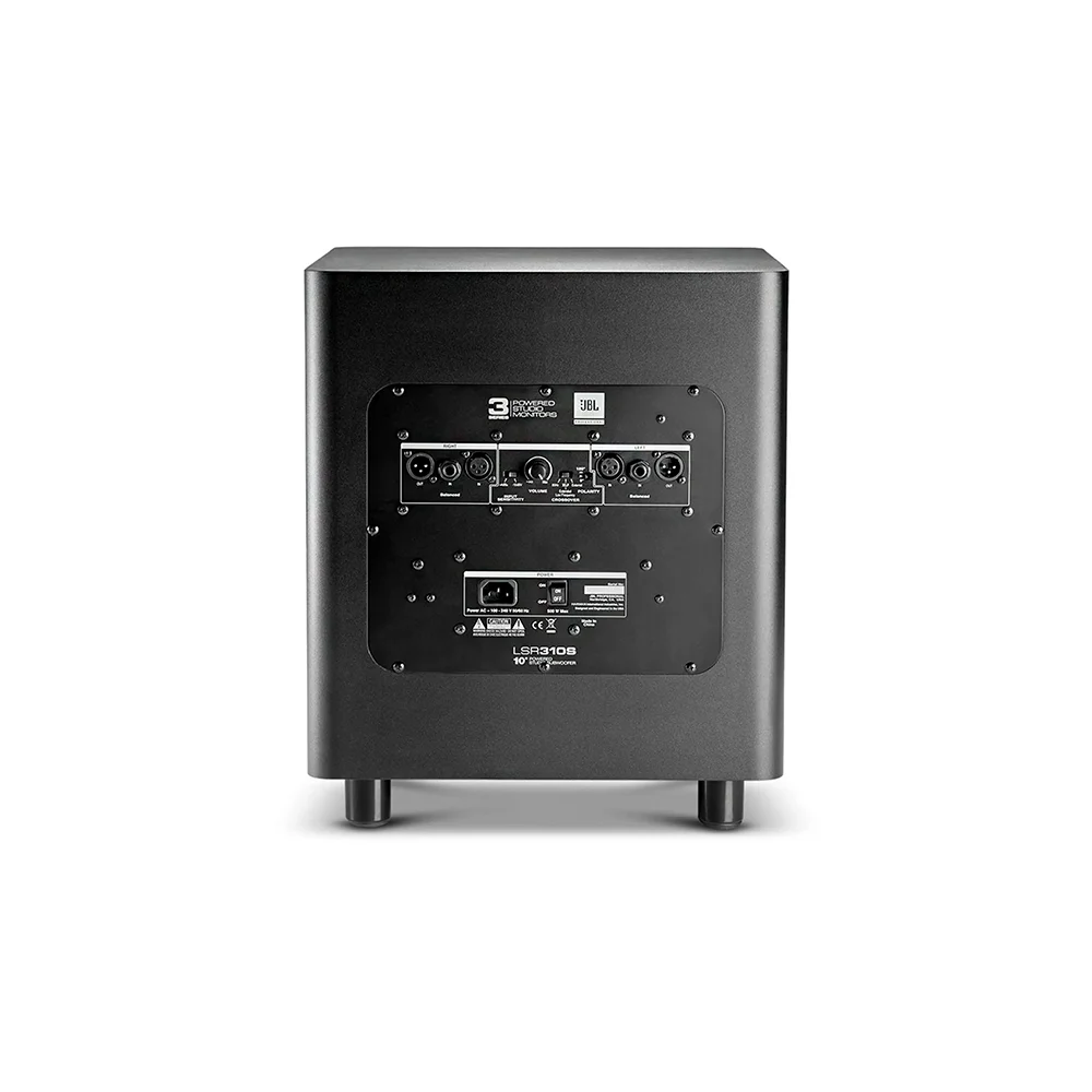 Subwoofer de estudio JBL Professional LSR310S 10 pulgadas, 200 W Clase D, XLR/TRS balanceado, negro