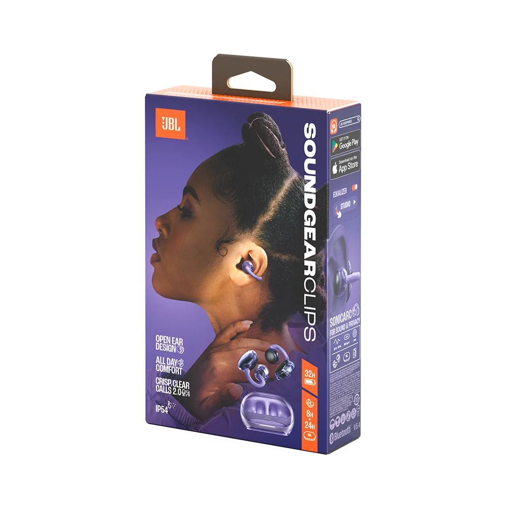 Audífonos open-ear JBL Soundgear Clips Bluetooth, autonomía de 32 horas, morado - JBLSNDGEARCLPURAM