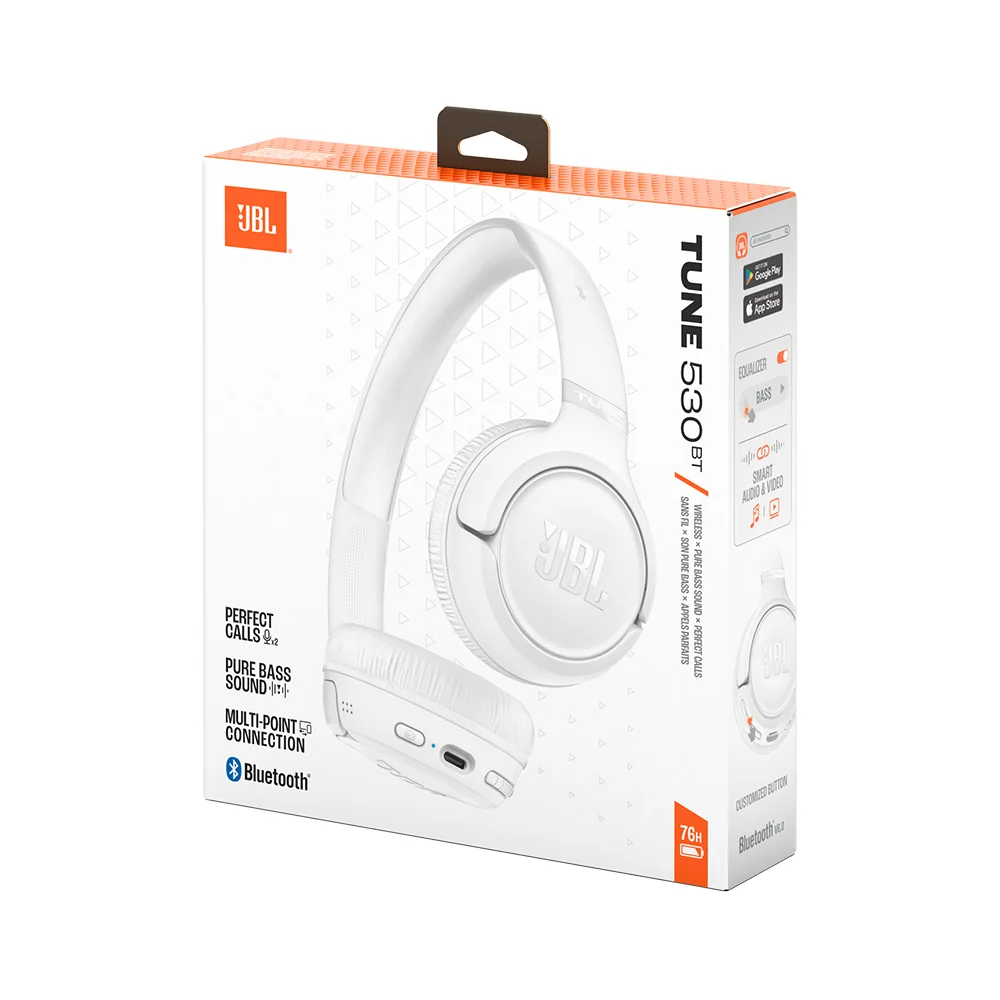 Audífonos Bluetooth JBL Tune 530BT, autonomía de 76 horas, color blanco - JBLT530BTWHTAM