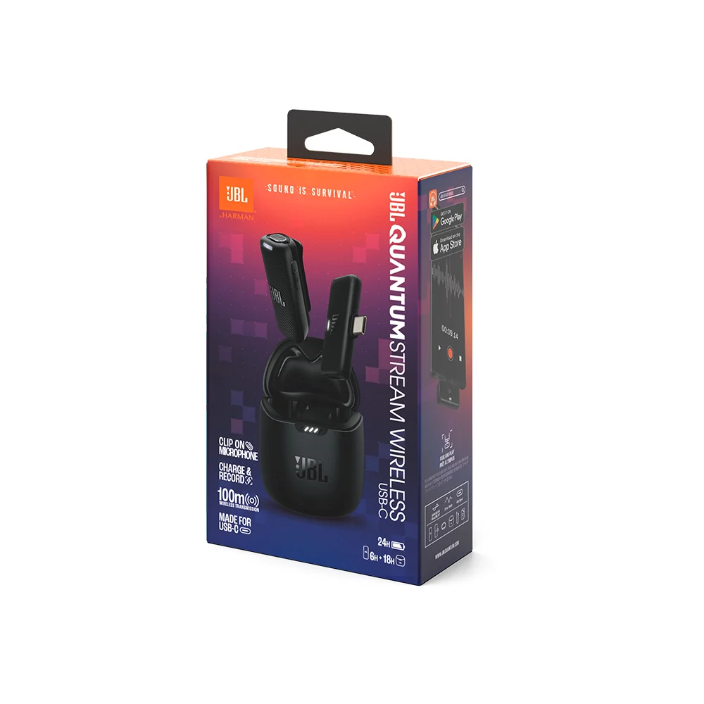 Micrófono Inalámbrico de Solapa JBL Quantum Stream Wireless con Receptor USB-C 2.4 GHz Negro - JBLSTRMWLUSBCBLKAM