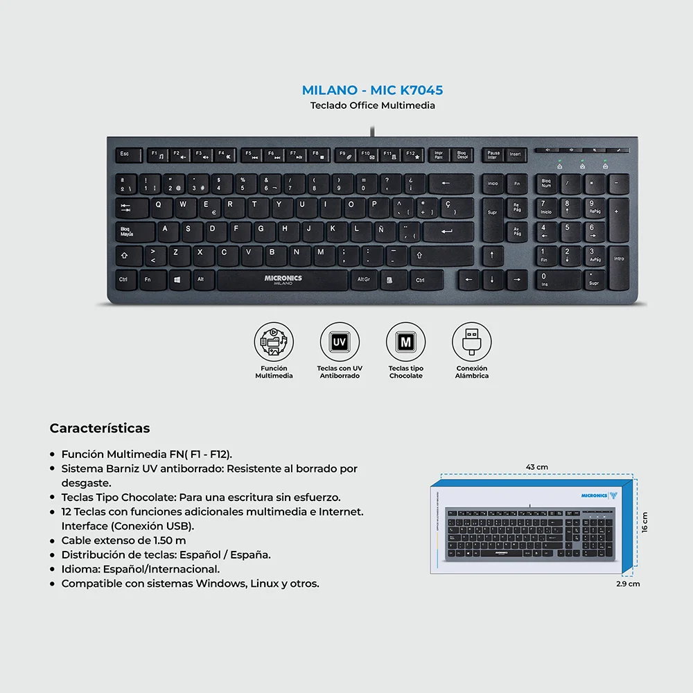 Teclado multimedia Micronics Milano MIC K7045 USB