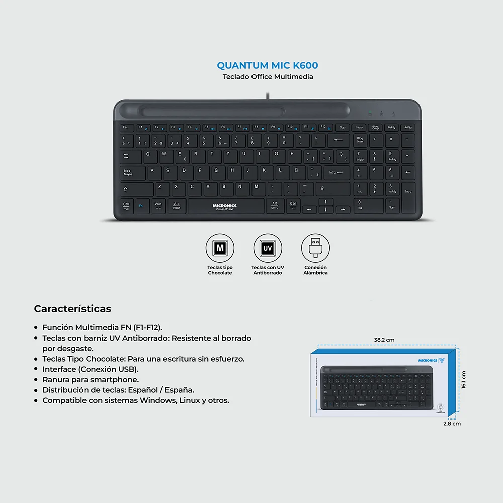 Teclado multimedia Micronics Quantum MIC K600 USB