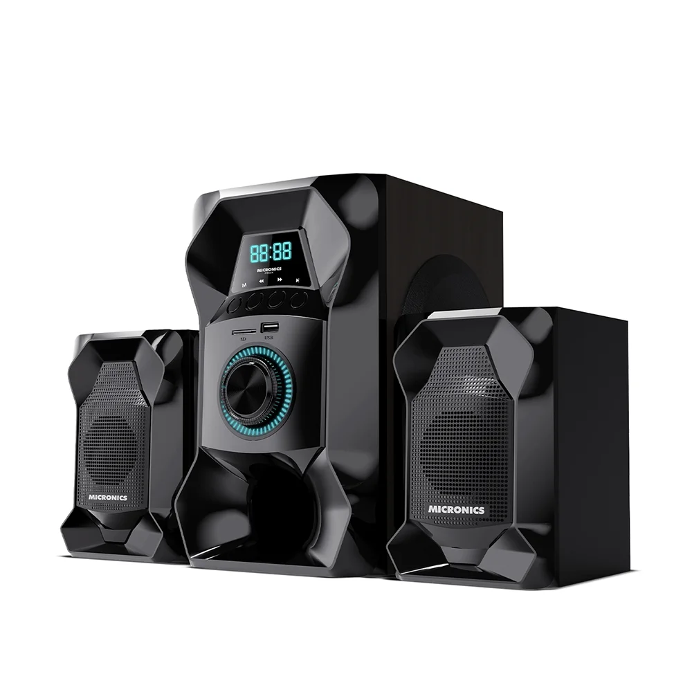 Sistema de audio 2.1 Micronics Fenix MIC S7502 con Bluetooth, LED RGB, woofer de 4", USB, microSD y radio FM