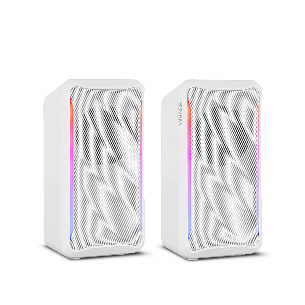 Parlantes Gamer 2.0 Micronics Mirage MIC S311W RGB 2.5" Jack 3.5mm USB Blanco