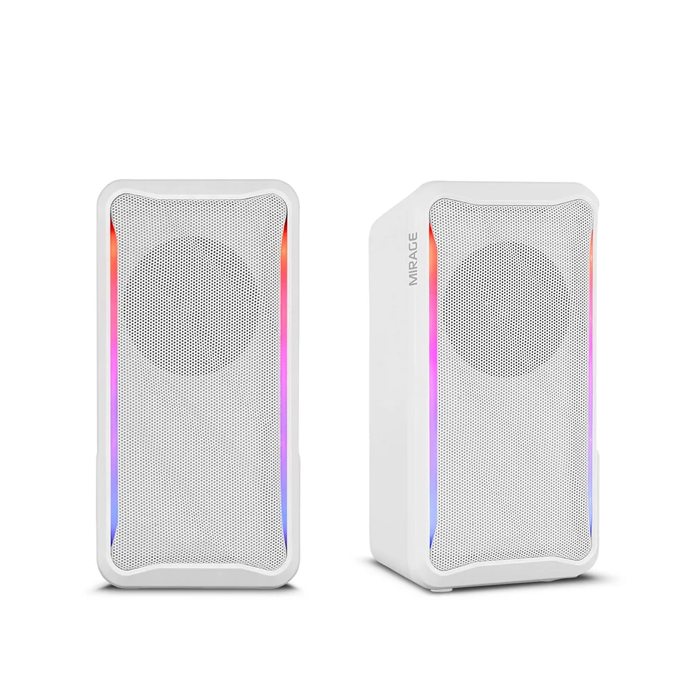 Parlantes Gamer 2.0 Micronics Mirage MIC S311W RGB 2.5" Jack 3.5mm USB Blanco