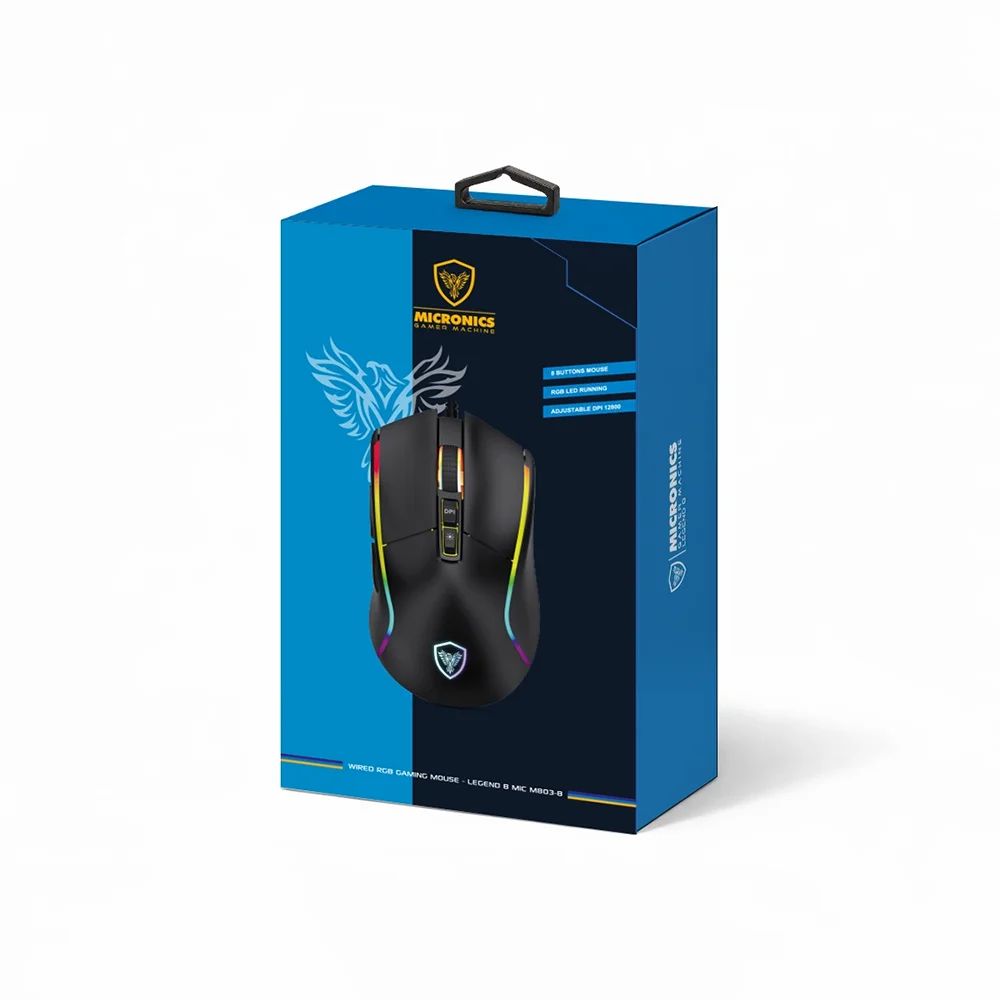 Mouse Gamer Micronics Legend 8 MIC M803-8 RGB 12800 DPI 8 Botones con Cable USB