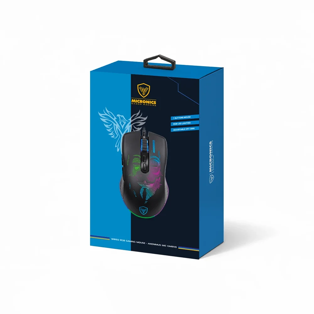 Mouse Gamer Micronics Anonimus MIC GM859 RGB 12800 DPI 7 Botones USB