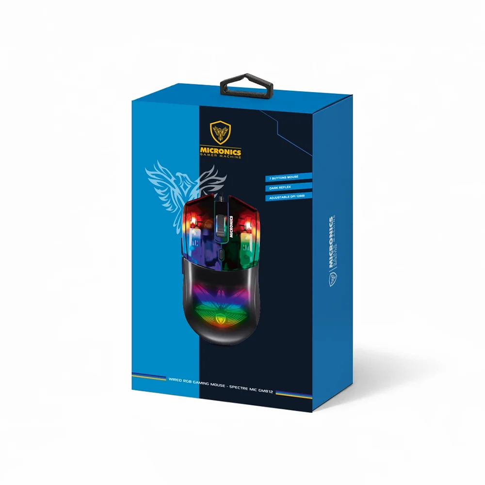 Mouse Gamer Micronics Spectre MIC GM812 RGB 12800 DPI 7 Botones Dark Reflex USB
