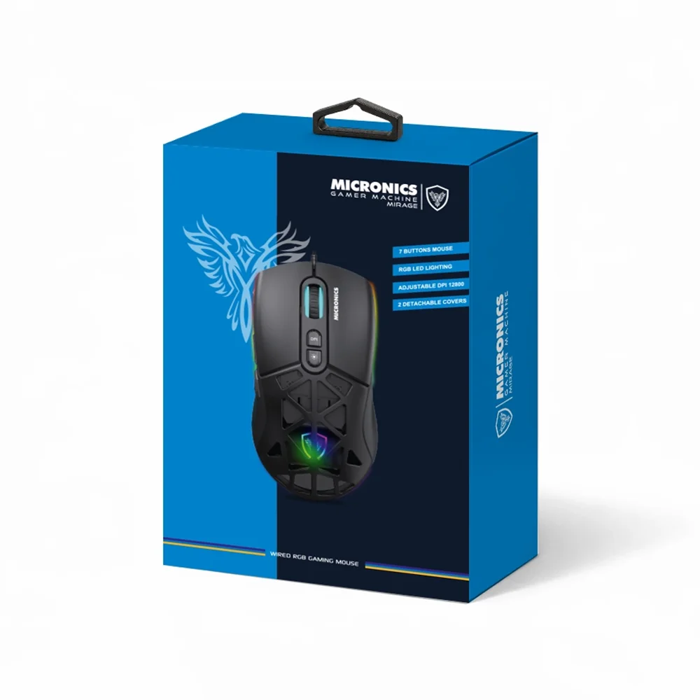 Mouse Gamer Micronics Mirage MIC GM890 RGB 12800 DPI 7 Botones Cubierta Intercambiable USB