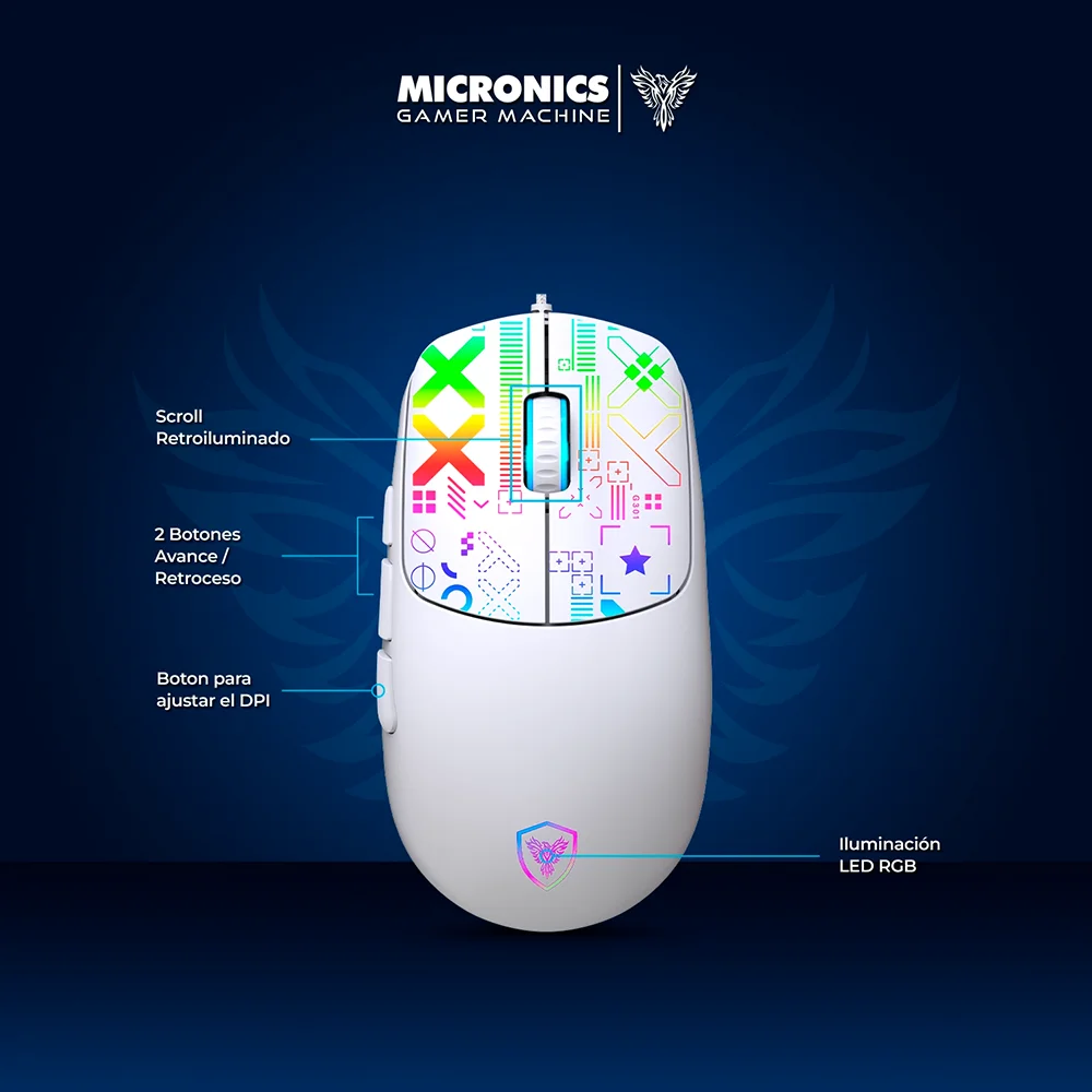 Mouse Gamer Micronics X-Byte MIC GM889 RGB 12800 DPI 7 Botones Cable Ultraweave USB