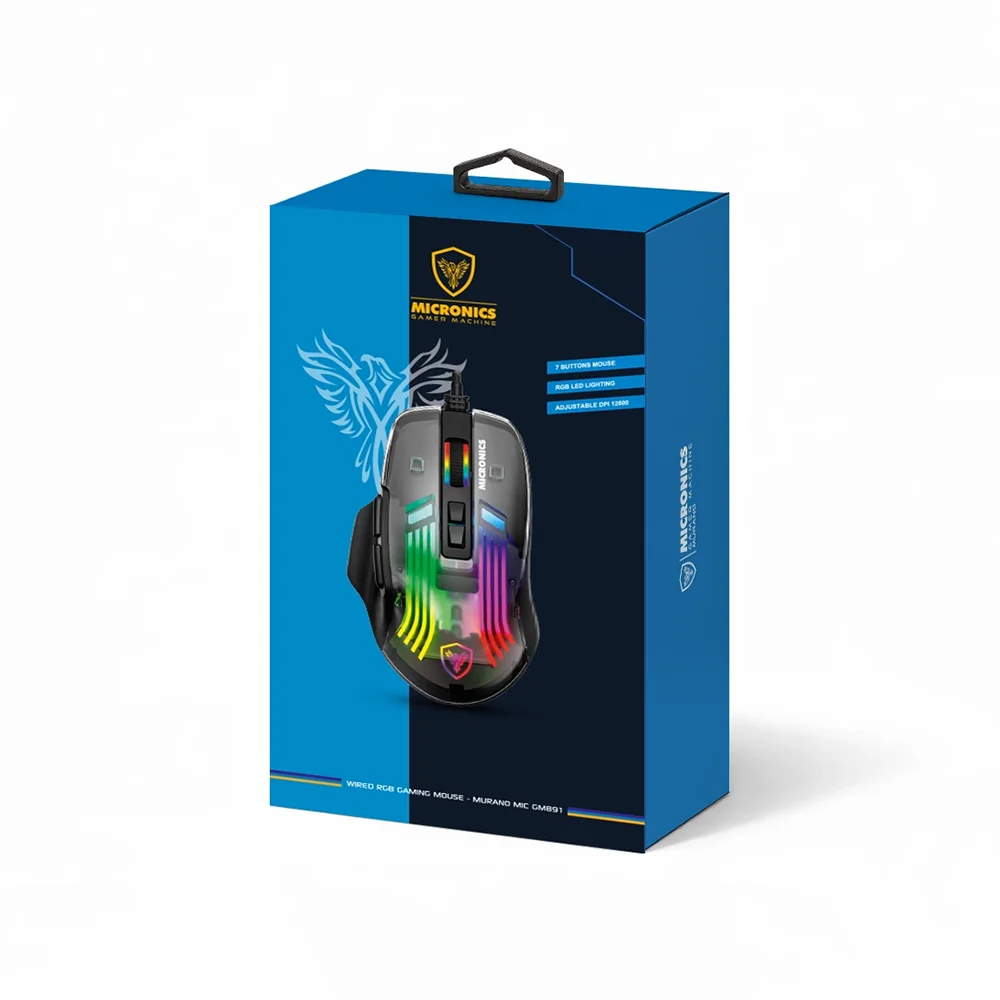 Mouse Gamer Micronics Murano MIC GM891 RGB 12800 DPI 7 Botones Dark Reflex USB
