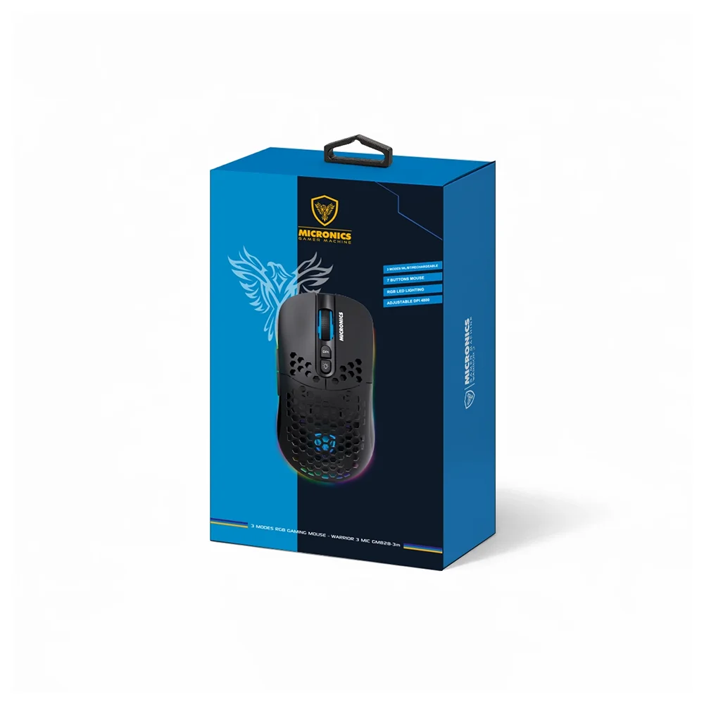 Mouse Gamer Inalámbrico Micronics Warrior 3 MIC GM828-3M Bluetooth 2.4GHz Recargable RGB