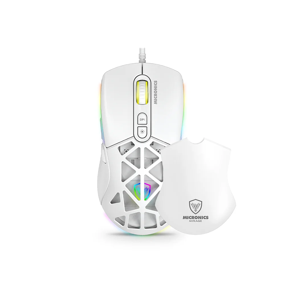 Kit Gamer 3 en 1 Micronics Mirage MIC GTX 2003 3W Teclado Mecánico Red Mouse 12800 DPI Auricular Blanco