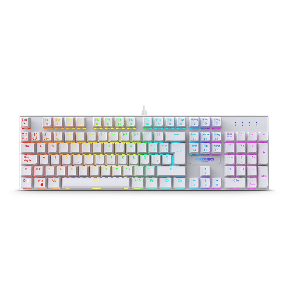 Kit Gamer 3 en 1 Micronics Mirage MIC GTX 2003 3W Teclado Mecánico Red Mouse 12800 DPI Auricular Blanco
