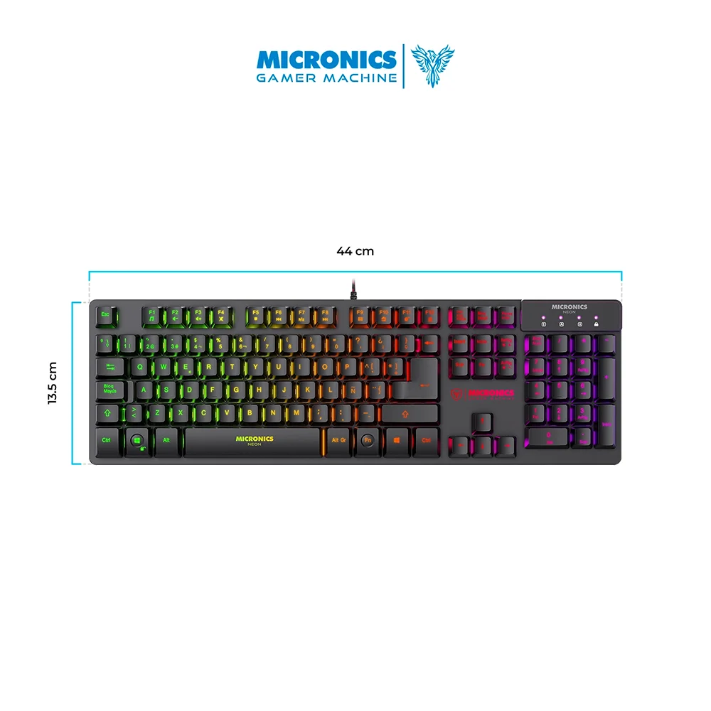 Kit Gamer 2 en 1 Micronics Neon MIC GT1000+ Teclado Rainbow Anti-Ghosting Mouse RGB 7200 DPI