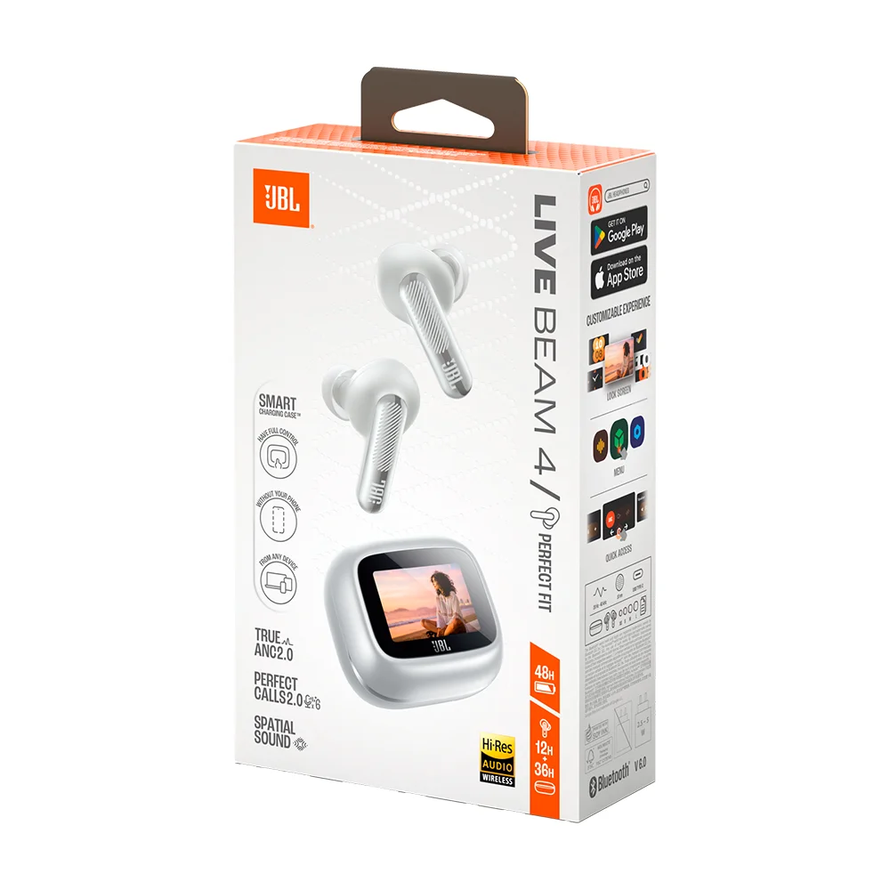 Audífonos In-Ear True Wireless JBL Live Beam 4 Cancelación Ruido Case con Pantalla Plateado - JBLLIVEBEAM4SILAM