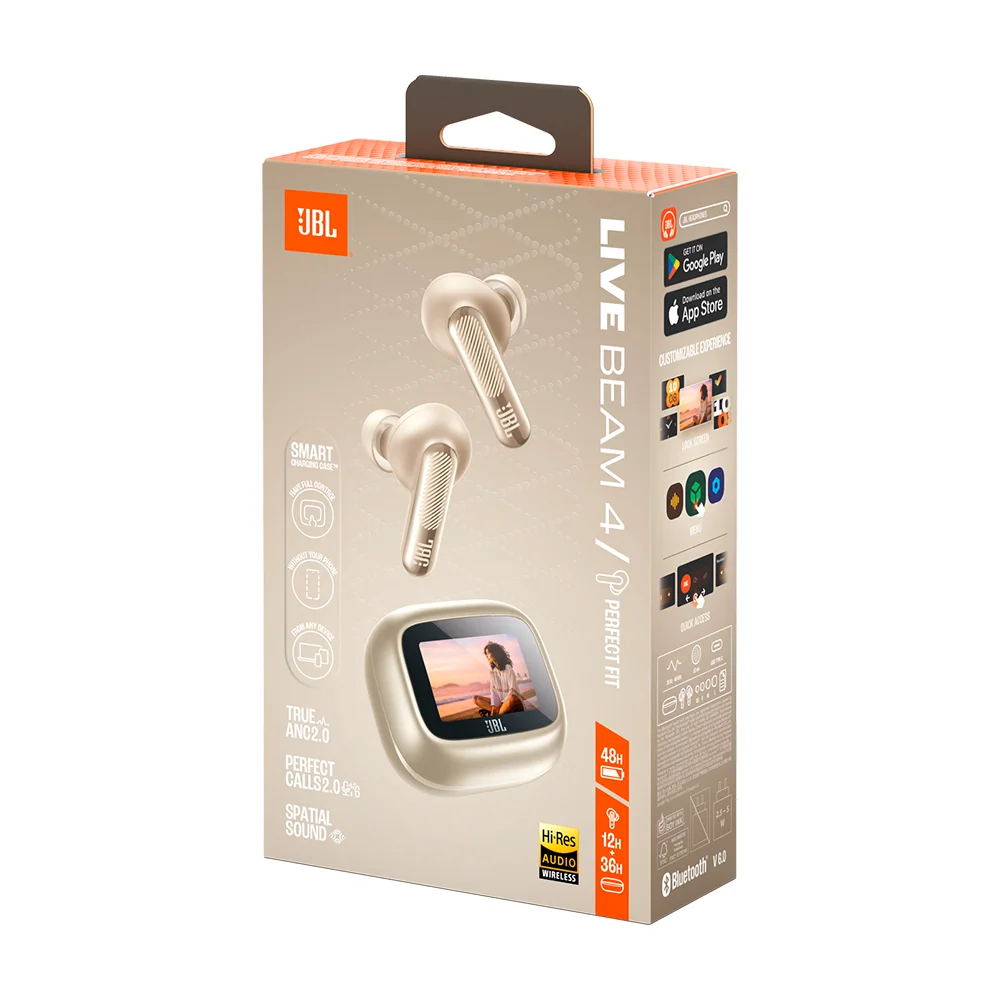 Audífonos In-Ear True Wireless JBL Live Beam 4 Cancelación Ruido Case con Pantalla Champagne - JBLLIVEBEAM4CPGAM