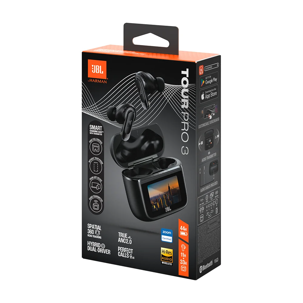 Audífonos In-Ear True Wireless JBL Tour Pro 3 Smart Charging Case Pantalla Táctil ANC Negro - JBLTOURPRO3BLKAM
