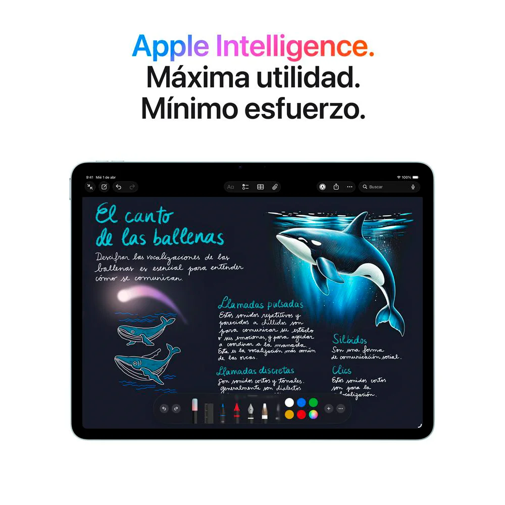 Tablet Apple iPad Air de 11" Liquid Retina con chip M4, 12GB RAM, 128GB, Wi-Fi y datos móviles 5G en acabado gris espacial.