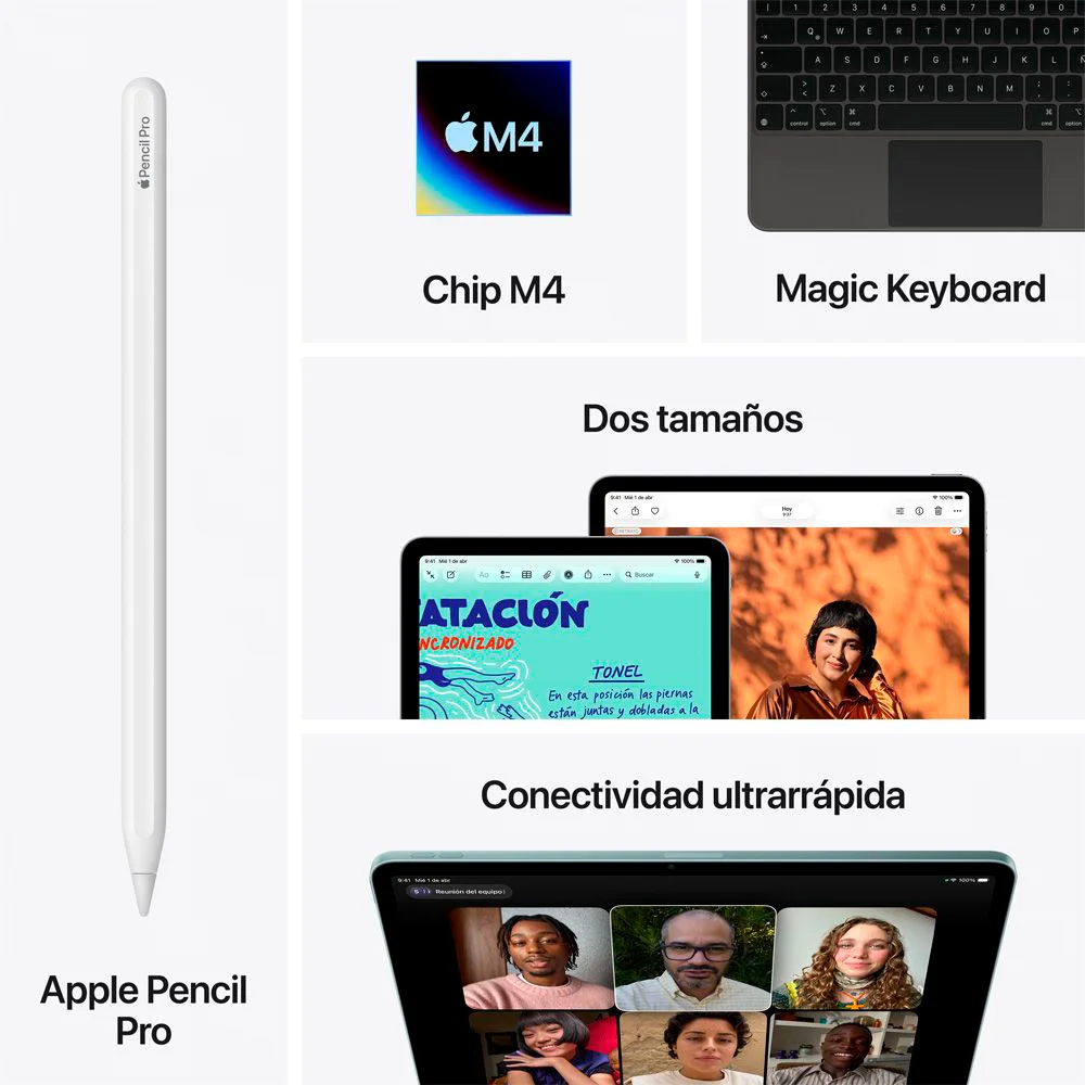 Tablet Apple iPad Air de 11" Liquid Retina con chip M4, 12GB RAM, 128GB, Wi-Fi y datos móviles 5G en acabado gris espacial.