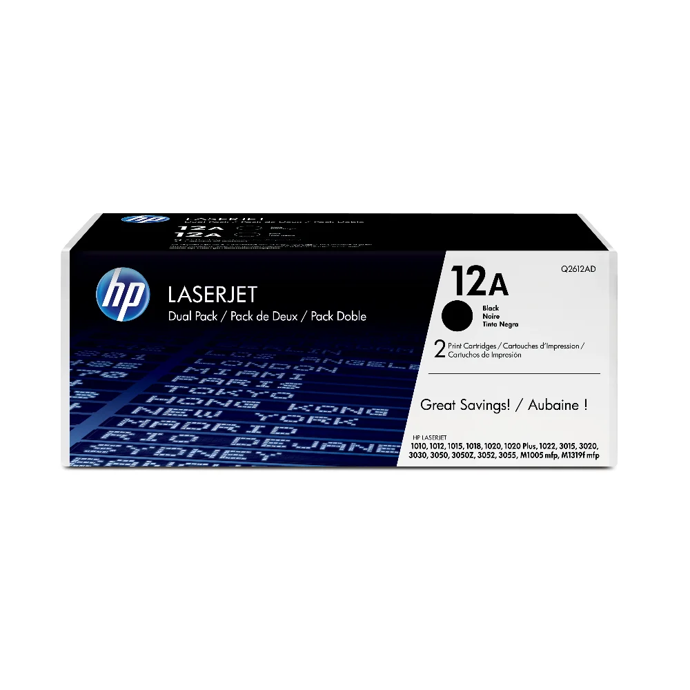 Tóner HP 12A Negro Original Q2612AD para HP LaserJet – Pack x2