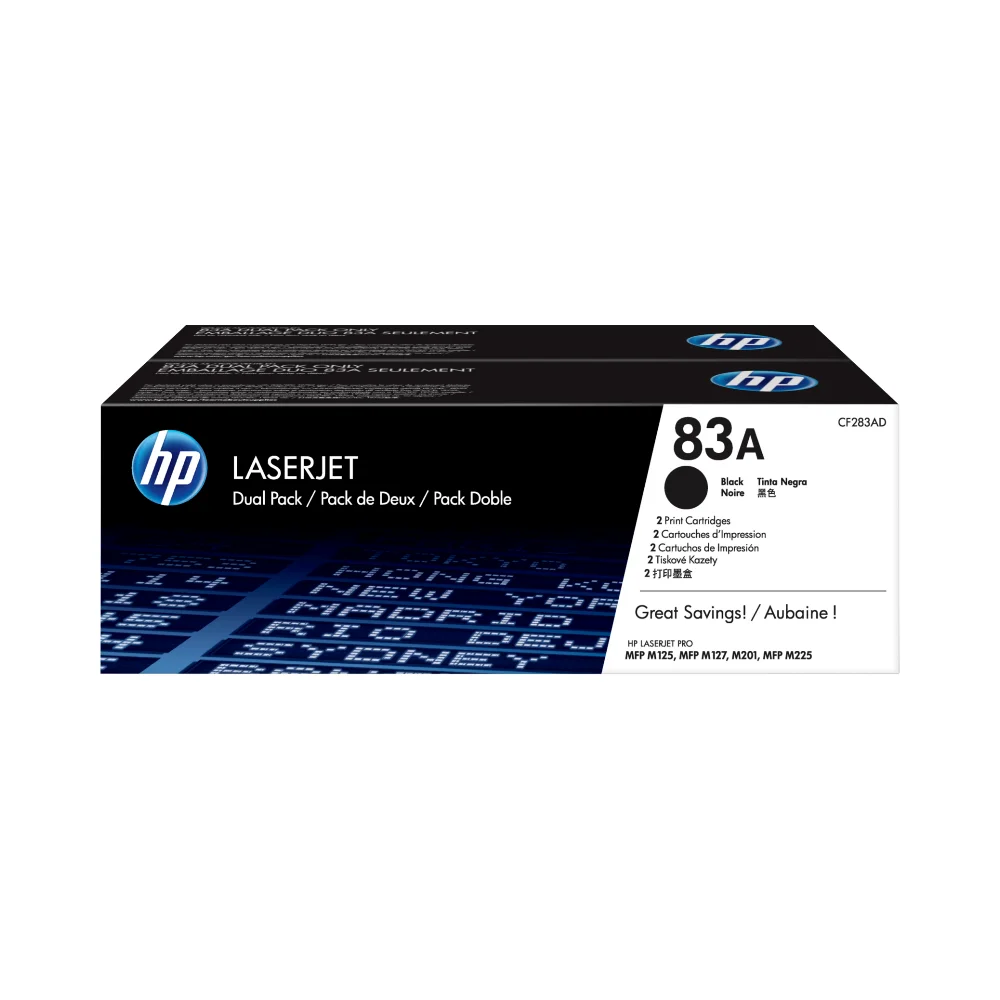 Tóner HP 83A Negro Original CF283AD para HP LaserJet – Pack x2