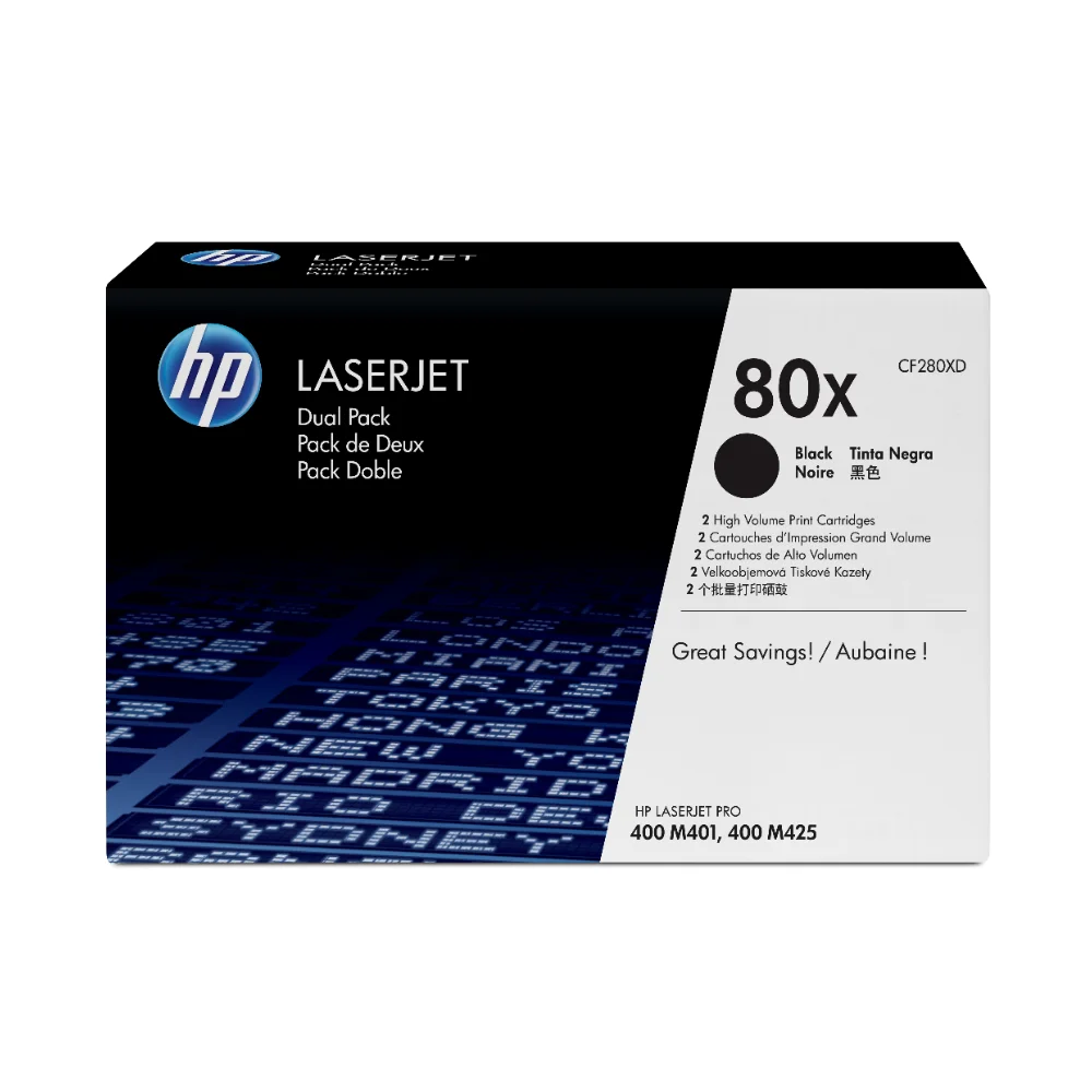 Tóner HP 80X Negro Original CF280XD para HP LaserJet – Pack x2
