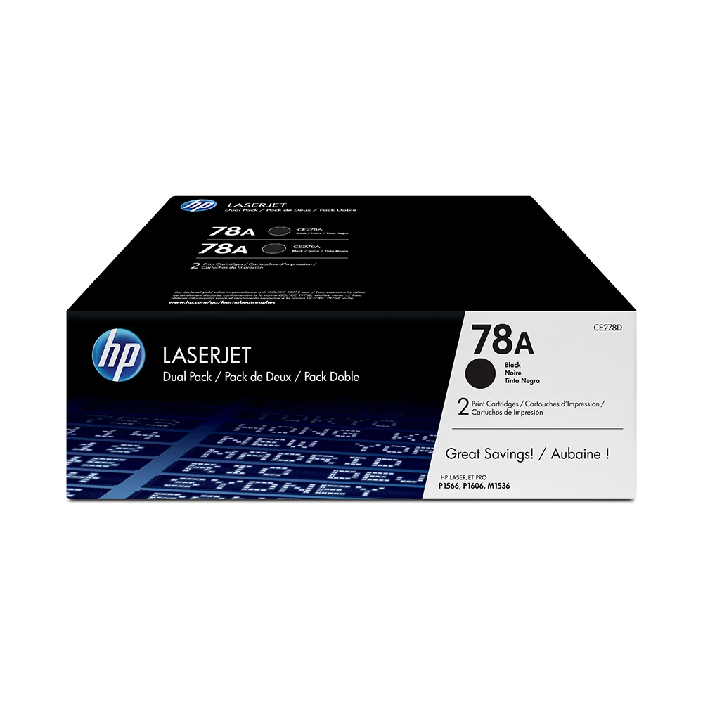 Tóner HP 78A Negro Original CE278AD para HP LaserJet – Pack x2