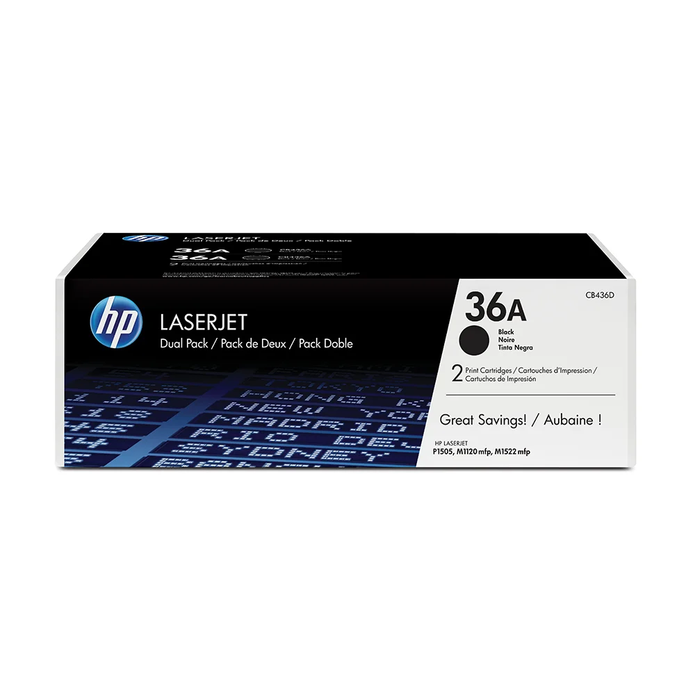 Tóner HP 36A Negro Original CB436AD para HP LaserJet – Pack x2