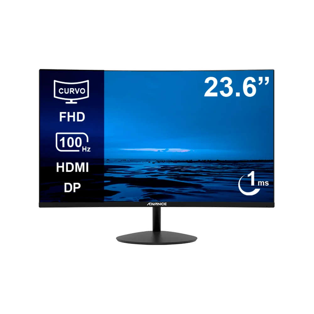 Monitor Advance (ADV-2452S) | 23.6" FHD (1920×1080) VA Curvo | 100Hz | 1ms | HDMI + DP