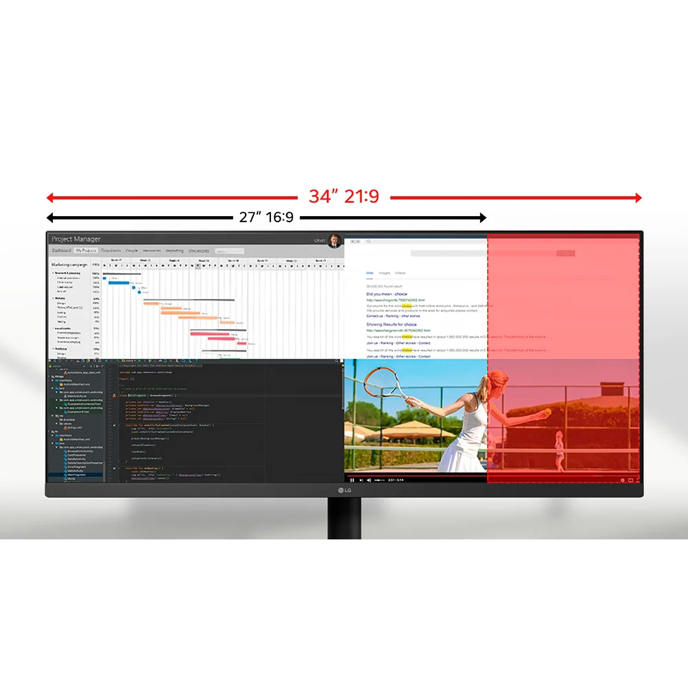Monitor LG UltraWide (34U511A-B) | 34" WFHD (2560×1080) IPS | 100 Hz | HDMI + DP