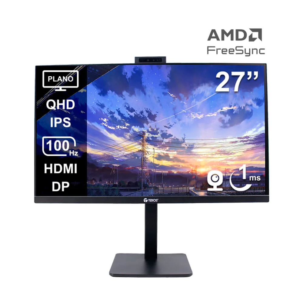 Monitor Teros (TE-2715CS) | 27" QHD (2560×1440) IPS | 100 Hz | HDMI + DP | Webcam + Parlantes
