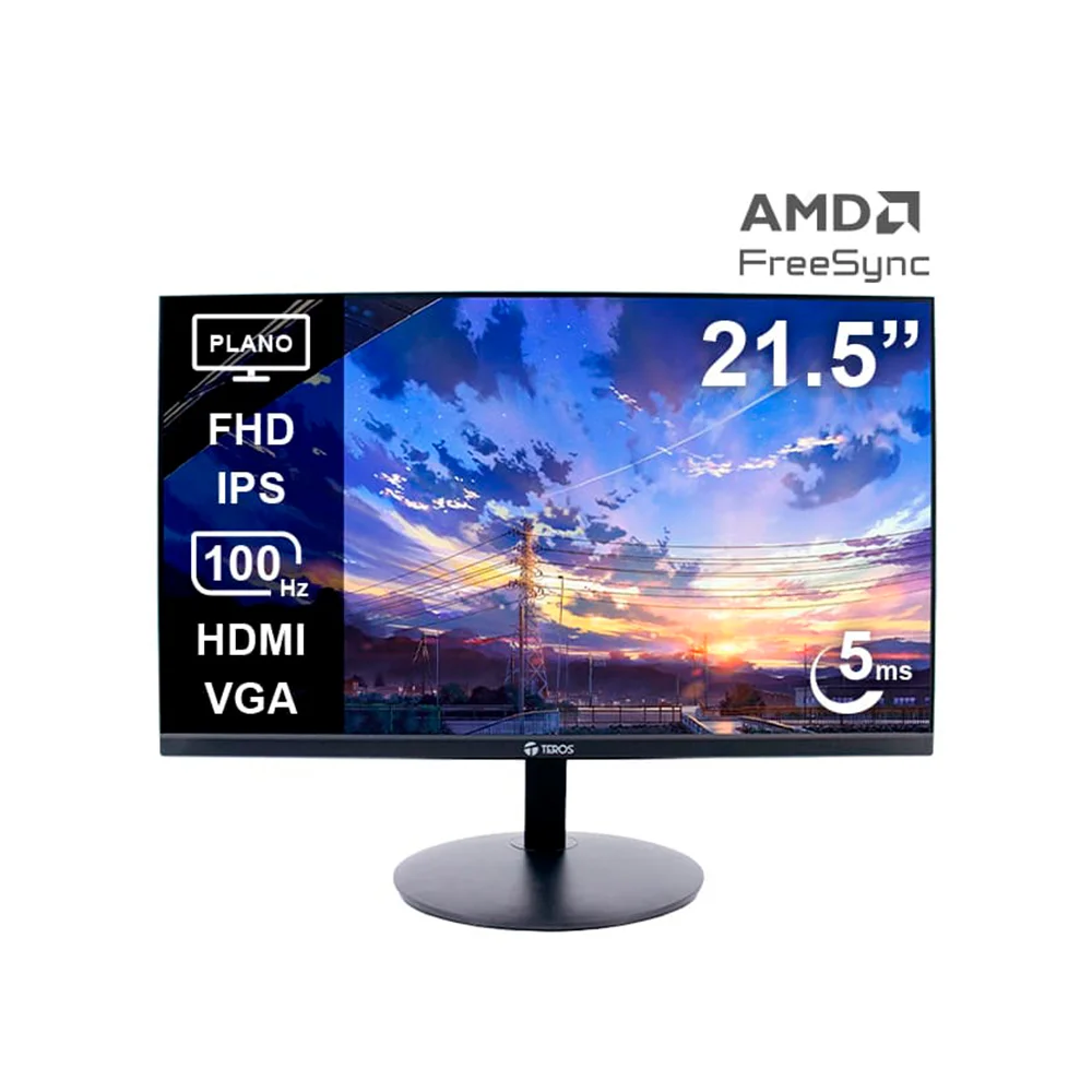 Monitor Teros (TE-2130CS) | 21.5" FHD (1920×1080) IPS Curvo | 100 Hz | HDMI + DP + VGA