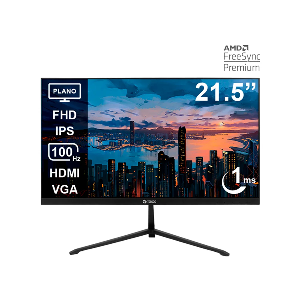 Monitor Teros (TE-2128S) | 21.5" FHD (1920×1080) IPS | 100 Hz | HDMI + DP + VGA