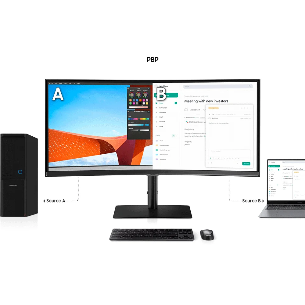 Monitor Samsung ViewFinity S6 (LS34C650UALXPE) | 34" WQHD (3440×1440) IPS Curvo | 100 Hz | USB-C 90 W + HDMI + DP