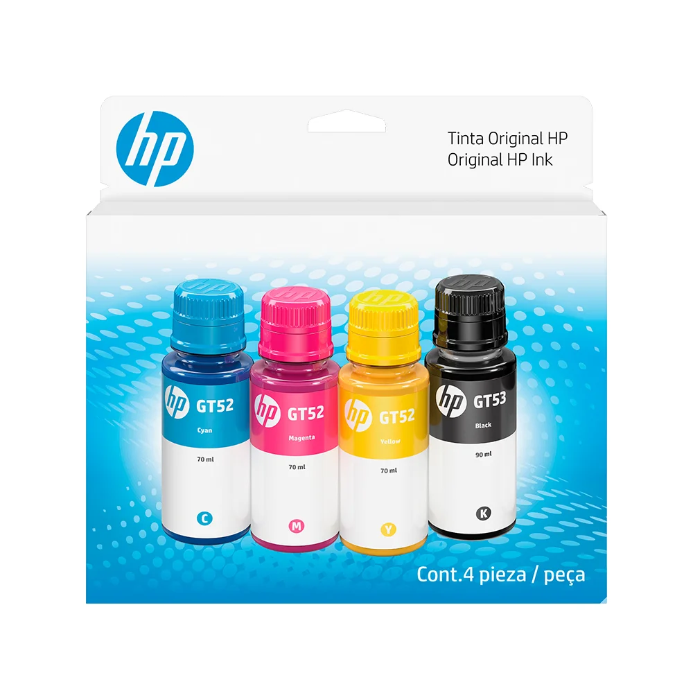 Pack de 4 botellas de tinta HP GT52/GT53 negro, cian, magenta, amarillo (9F3N4AL)