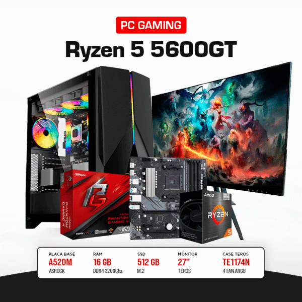 PC Gaming Ryzen 5 5600GT | RAM 16GB DDR4 | 512GB SSD | Monitor TEROS 27" FHD 100Hz IPS