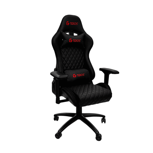 Silla Gamer TEROS TE-8121NV2 negra con reposabrazos 4D y reclinación 180° disponible en Corporación Creatics - Silla gaming con base metálica y almohadillas incluidas