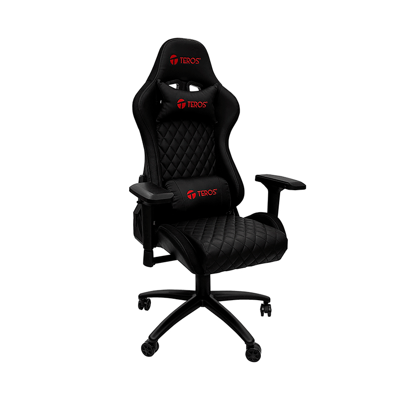 Silla Gamer TEROS TE-8121NV2 negra con reposabrazos 4D y reclinación 180° disponible en Corporación Creatics - Silla gaming con base metálica y almohadillas incluidas